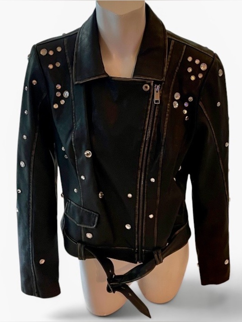 G by Giuliana Black Studded Leather Moto Jacket